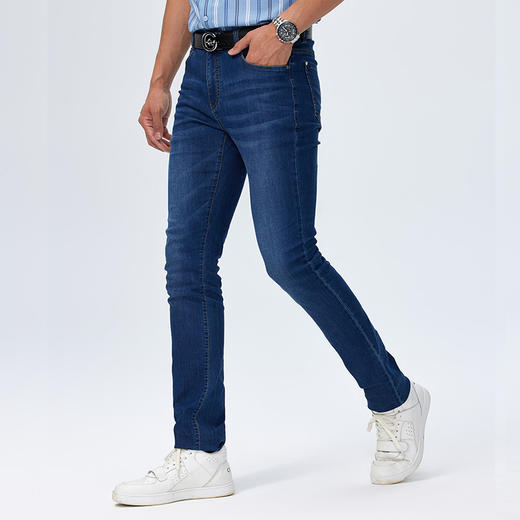 【莱赛尔】德鲨蓝色牛仔长裤男夏新款直筒裤子男装休闲裤 商品图1