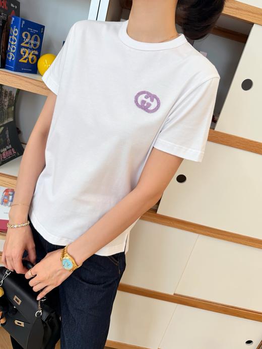 古驰 26SS新款LOGO刺绣白T 商品图0
