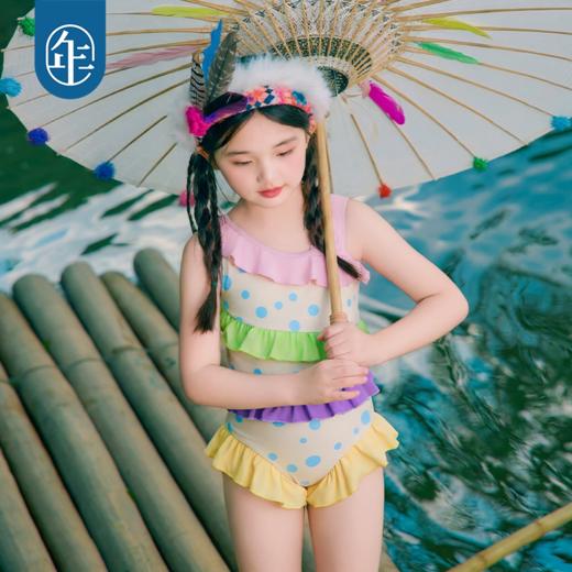 年衣童装儿童连体泳衣女童夏季新款吊带波点甜美花边女孩吊带泳装 商品图3