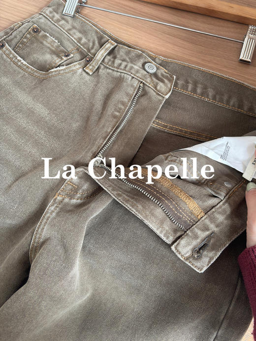 专柜实拍【摩卡美拉德】拉夏贝尔/La Chapelle复古色系高腰单扣后皮标做旧款猫须设计全棉直筒牛仔裤 商品图6