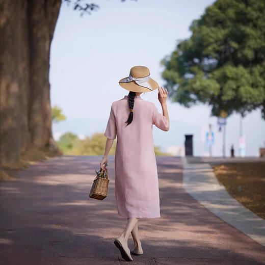 苎麻五分袖立领盘扣刺绣绣花改良旗袍裙TT96260 商品图3