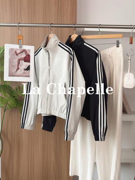专柜实拍【元气冲锋衣】拉夏贝尔/La Chapelle休闲实穿宽松舒适~立领肩部撞色条拉链外套棒球服夹克上衣