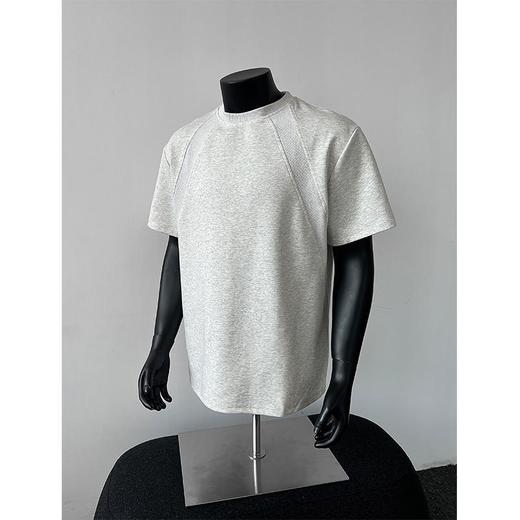 【正肩结构设计，潮牌版型】美式重磅正肩结构潮牌短袖男t恤boxy版型圆领空气层拼接短袖t恤.TA 商品图4