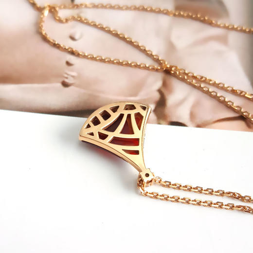 【95新】BVLGARI宝格丽DIVAS DREAM系列350583玫瑰金小号单钻红玉髓扇子项链 链长约41-43cm女士040426AK34 商品图5