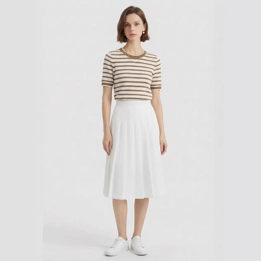 「自」全新升级【铂金会员183/天猫239/差价56】(14157)洛诗琳高级感天丝条纹短袖2026夏季新款圆领显瘦针织T恤女 商品图3