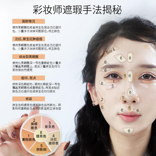 歌剧魅影遮瑕6色盘遮痘印斑点泛红提亮泪沟滋润基础色遮瑕膏粉底 商品图3