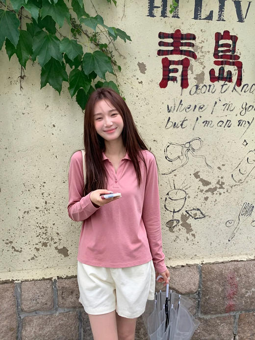 专柜实拍【高弹polo衫】拉夏贝尔/La Chapelle极简通勤！100棉弹力翻领V领打底T恤 商品图3