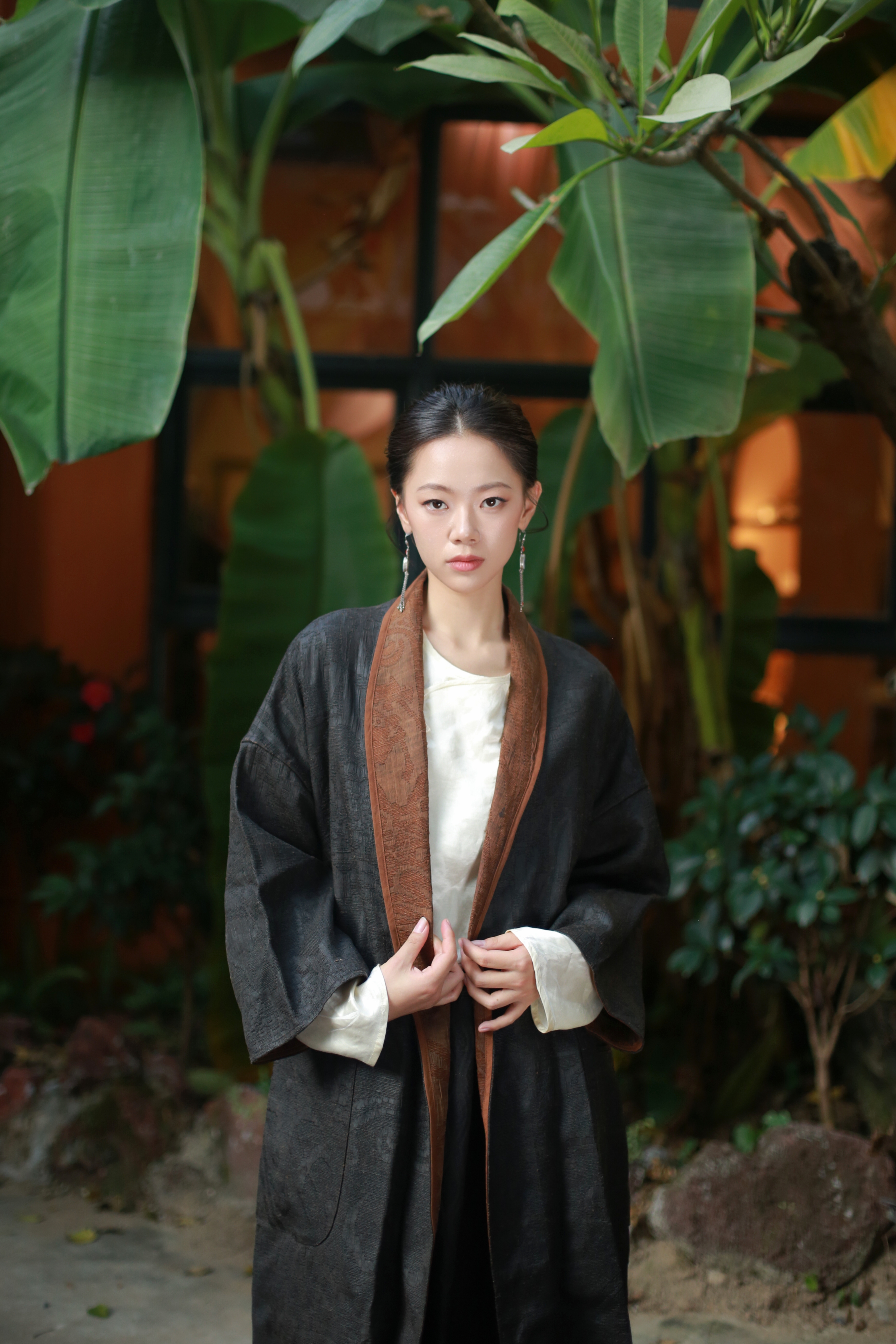 漫物记柞蚕丝手缝边系带中长外套W048