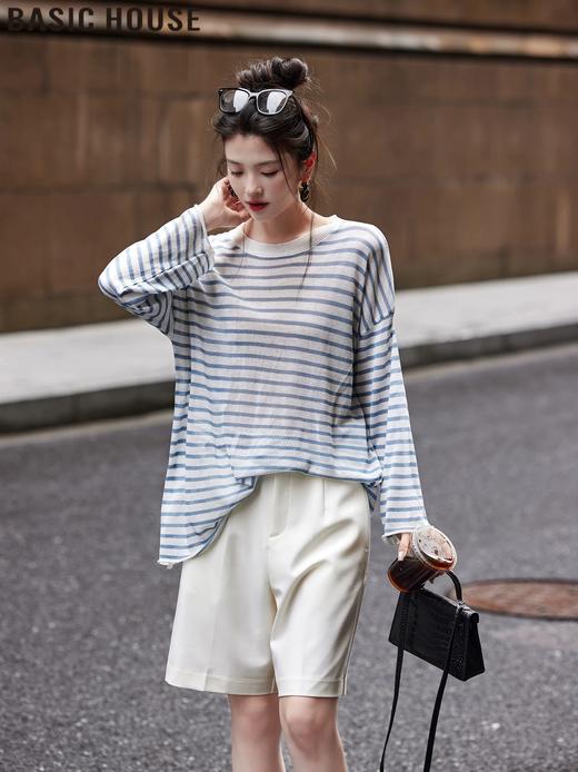 直发 莱赛尔亚麻混纺~ 复古条纹 防晒长袖针织衫 商品图1