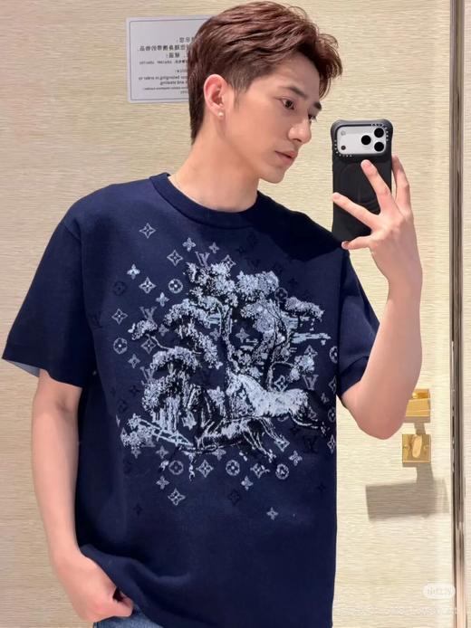 马户牌马年崁花拼色提花针织短袖T恤 商品图1