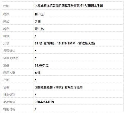 【天然正品】天然正桩无纹裂俄料细腻花开富贵61号和田玉手镯61号020425AH39 商品图8