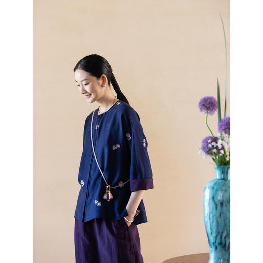 牧衣游原创 匹绣罗莨染外套新款宽松古朴禅意重磅香云纱开衫 花町 商品图1