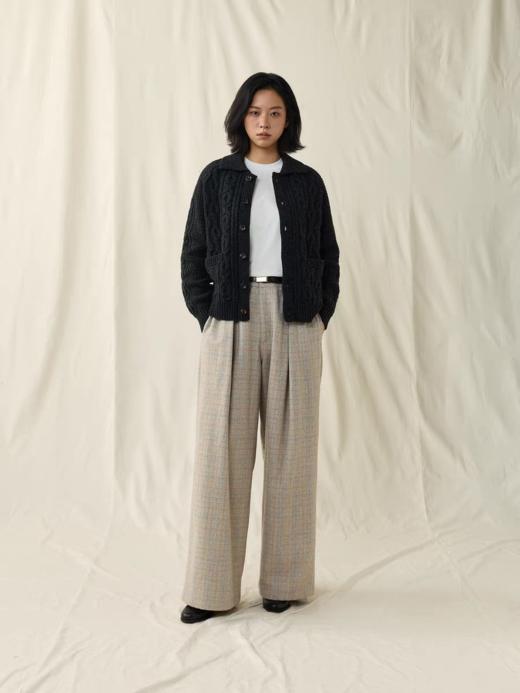 SUPERTOFU(SPTF)/BYG-AW25-P222/绵羊毛混纺内衬防扎肉进口铜扣格纹阔腿长裤 商品图0