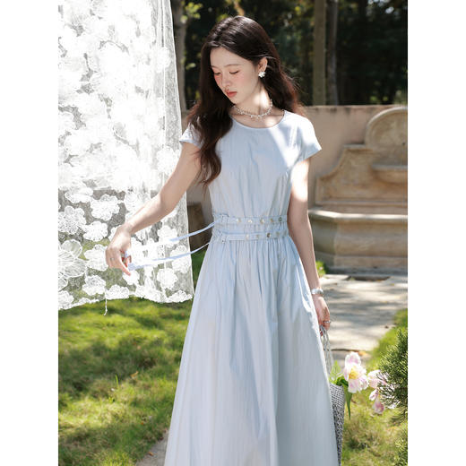 鹿向南【0417/20:00新品前1小时7折限量100件】圆领蓝色连衣裙女 商品图2