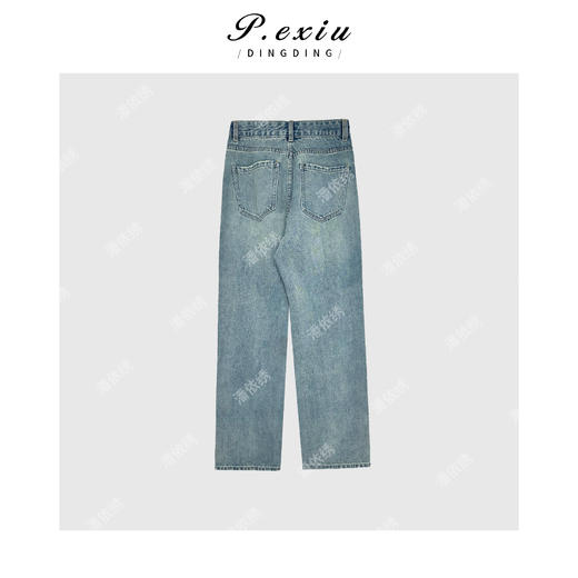 04-3潘依绣丁丁宠粉PanYiXiu/潘依绣【内里红格】重工水洗高阶毛边直筒牛仔裤 D6297 商品图3