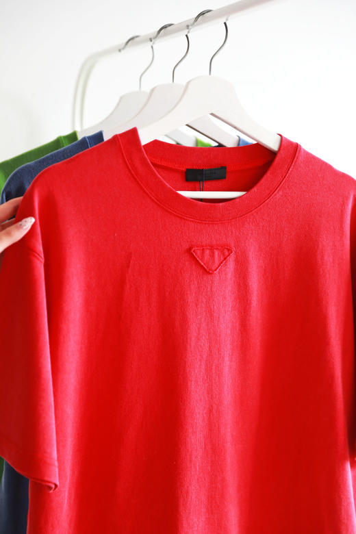 做旧小标tee，三色一起。复古氛围感圆领宽松全棉短袖t恤E041488 商品图4