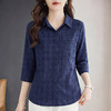 翻领七分袖格子衬衫女士2026春夏季新款中袖格纹衬衣大码显瘦上衣 商品缩略图0