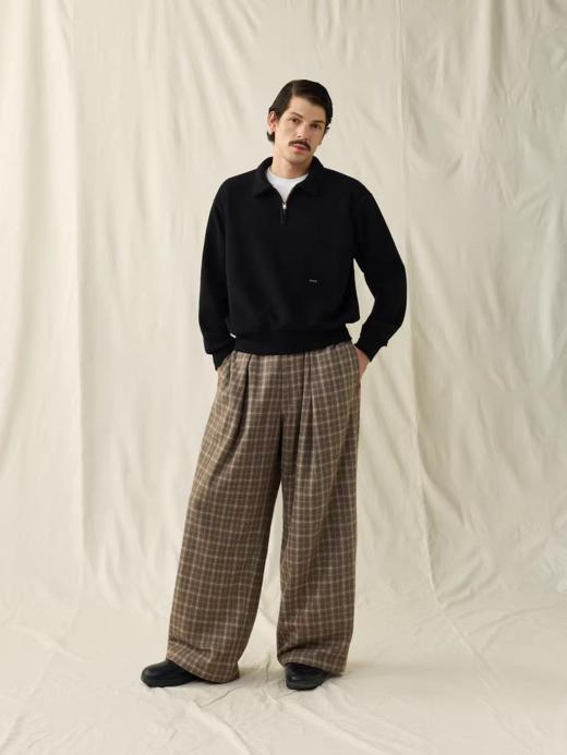 SUPERTOFU(SPTF)/BYG-AW25-P222/绵羊毛混纺内衬防扎肉进口铜扣格纹阔腿长裤 商品图2