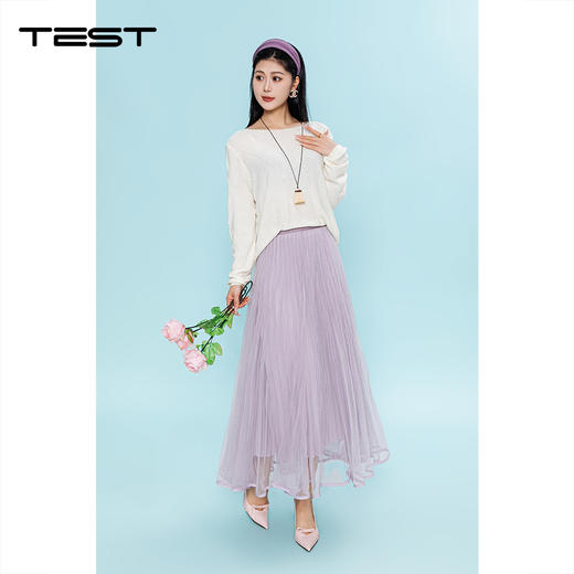 夏上新法式浪漫风飘逸垂感网纱压褶长款半身裙3262010 商品图3