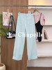 专柜实拍【海盐冰蓝】拉夏贝尔/La Chapelle小众色系！全棉亲肤柔软显瘦高腰单扣腰部毛边设计直筒阔腿牛仔裤 商品缩略图7