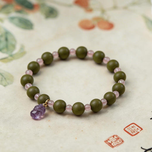 【醉春茶】天然手工自制合香香珠手串搭配粉水晶茶香味降火 直径1.2cm | 大梦香堂 商品图3