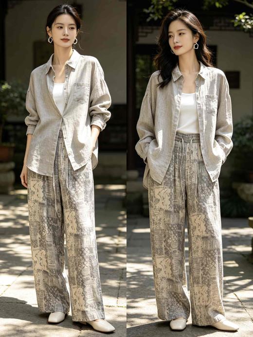 605555天丝亚麻印花裤阔腿裤 商品图2