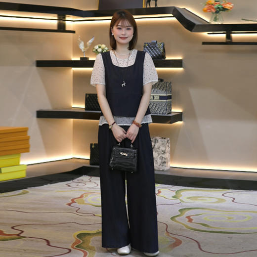 奢姿大码女装2026夏季减龄波点三件套胖妹妹半松紧时尚圆领套装9962954722 商品图2