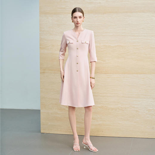 IWY/樱花酪粉色职业连衣裙女七分袖收腰春夏漂亮连衣裙6Q07 商品图1