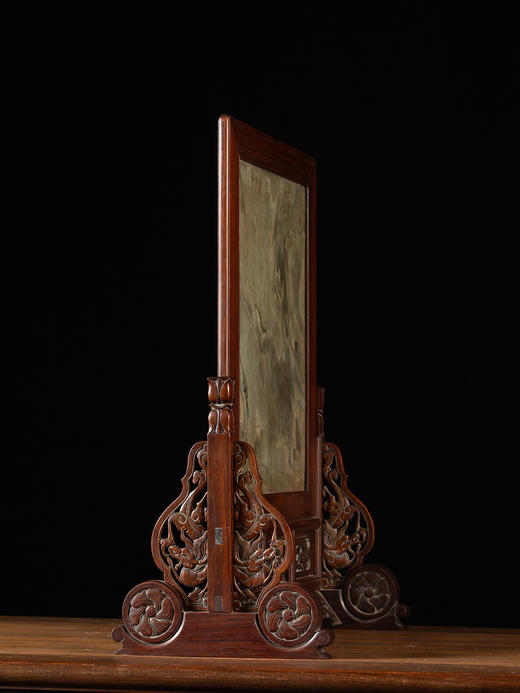 清	黄花梨镶绿石透雕螭龙纹大插屏 商品图2