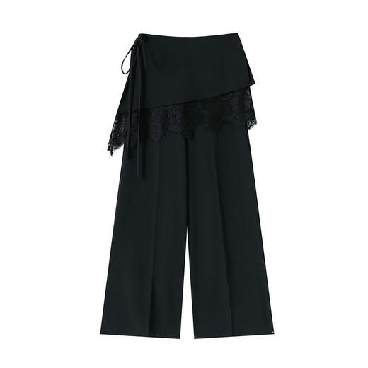 假两件蕾丝拼接屁帘阔腿裤女夏季高腰显瘦西装休闲直筒拖地裤   NDK-B2028 商品图4