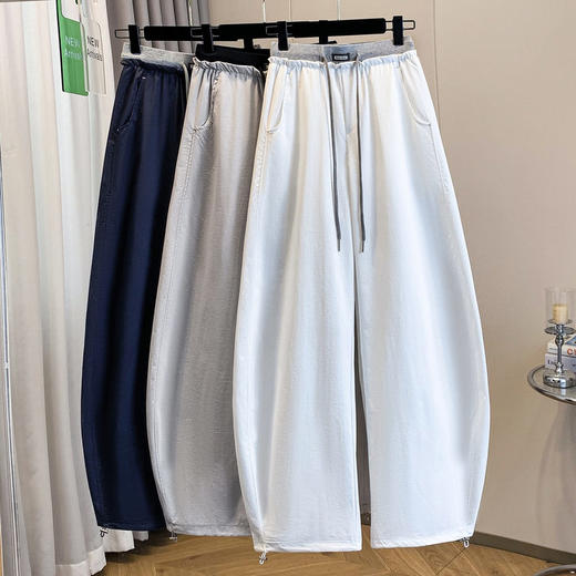 春夏爆款高腰系带阔腿裤女拼接腰头宽松显瘦休闲裤束脚两穿弯刀裤   NDK-X8029 商品图0