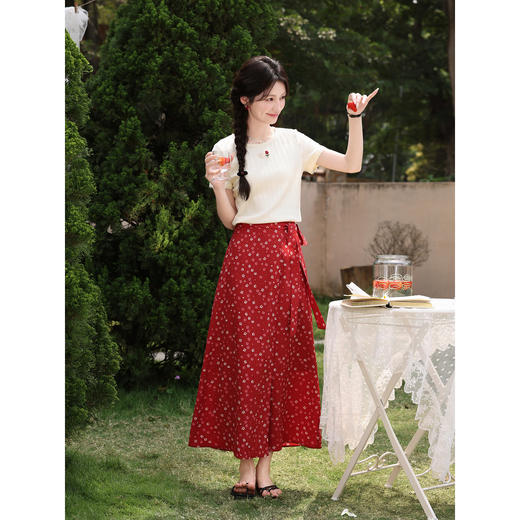 鹿向南【0417/20:00新品前1小时7折限量100件】碎花红色半身裙女 商品图3