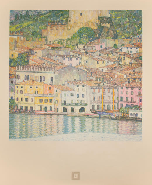 独角鹿西洋古董1931年奥地利出品古斯塔夫·克里姆特《加尔达湖畔马尔切西内 Malcesine on Lake Garda》（第7版）彩色珂罗版艺术版画（限量500版） 商品图3