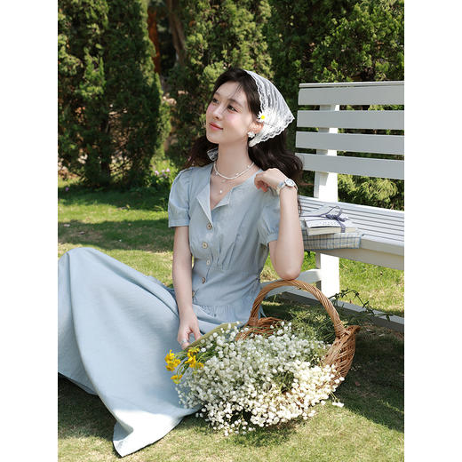 鹿向南【0417/20:00新品前1小时7折限量100件】法式蓝色连衣裙 商品图4