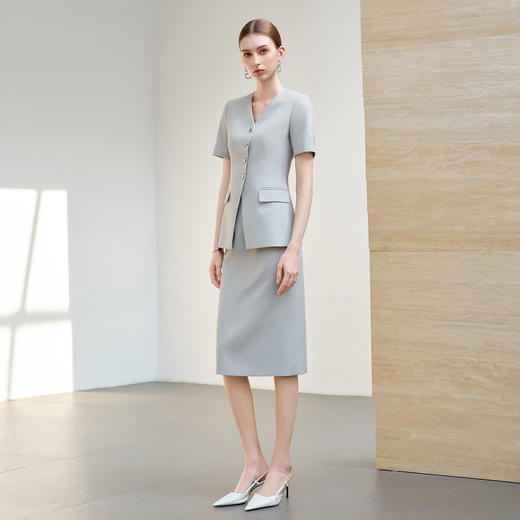 IWY/羽灰色高级感职场短袖西装套裙女夏商务正式场合职业装酒店接待装6CS07 商品图3
