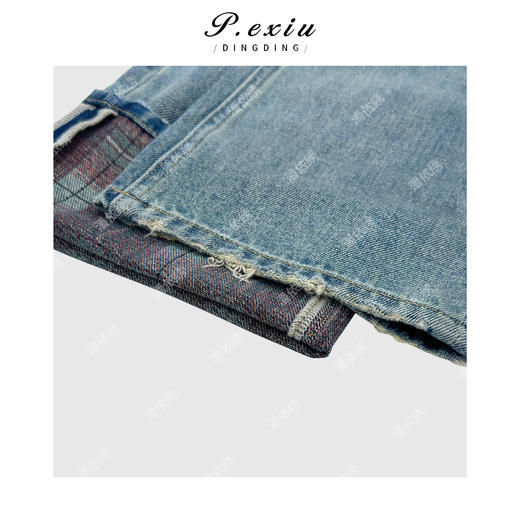 04-3潘依绣丁丁宠粉PanYiXiu/潘依绣【内里红格】重工水洗高阶毛边直筒牛仔裤 D6297 商品图1