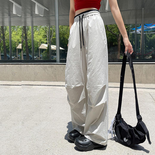 薄款高腰显窄版阔腿裤女夏季新款拼色腰头刺绣时尚宽松休闲长裤   NDK-J6012 商品图2