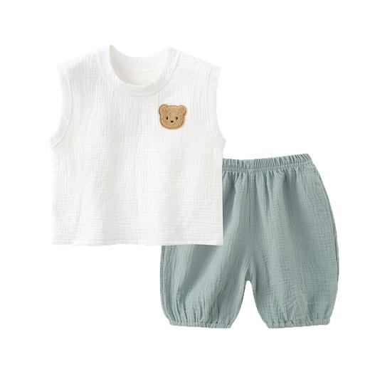 【安全无异味！耐洗不变形】儿童夏季套装韩版宽松新款舒适透气棉纱拼色背心短裤外穿两件套。xb 商品图4