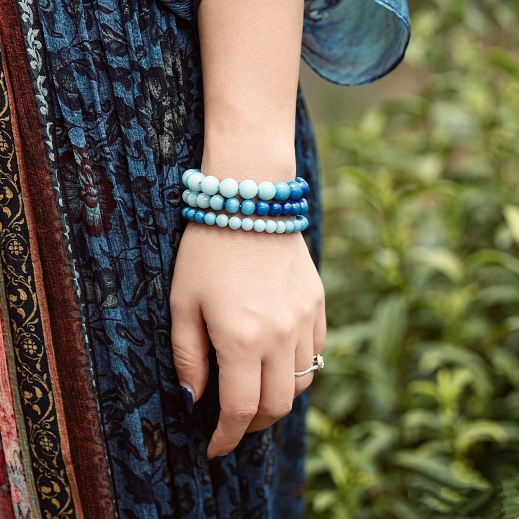 【林栖设计小店】（预售5天）LX1126006手工蓝染菩提手串（三件套6mm、8mm、10mm）