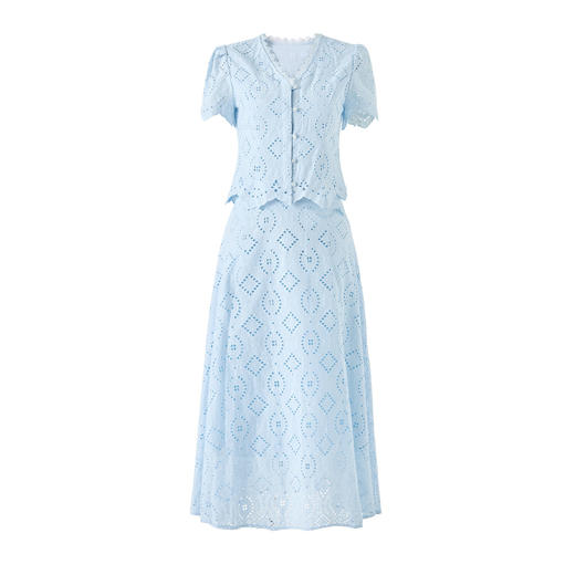 「高货wl」全新升级【铂金会员468/天猫629/差价161】(99335)洛诗琳2026轻奢法式水溶蕾丝上衣+高腰A字半身裙两件套 商品图4