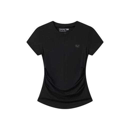 CryingCenter 凉感系列圆领前中开襟隐形拉链两侧褶皱短袖上衣 商品图3