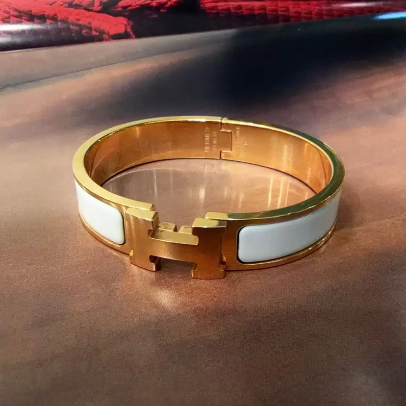 爱马仕 H 小号 白金色 珐琅 手镯