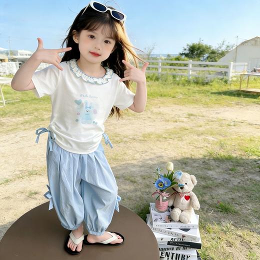 童洛萌女童夏季套装甜美花边领短袖长裤夏装小女孩网红两件套90-150 商品图3