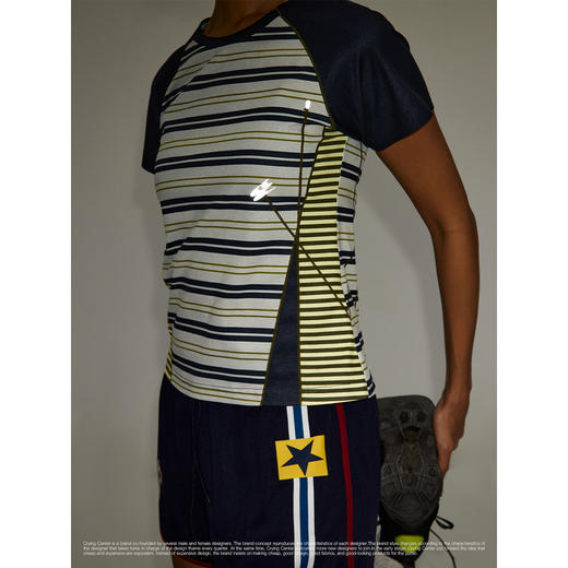 CryingCenter条纹拼接撞色插肩袖透气速干运动训练运动上衣T恤女 商品图3