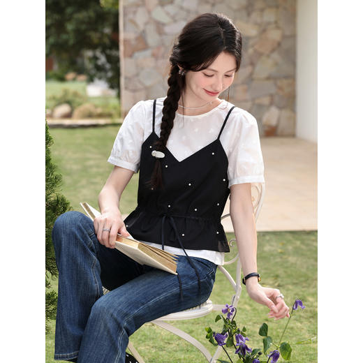 鹿向南【0417/20:00新品前1小时7折限量100件】独特黑白色T恤女 商品图4