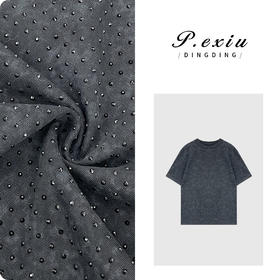 04-3潘依绣丁丁宠粉PanYiXiu/潘依绣100棉小香风细钻圆领宽松百搭短袖T恤21058T