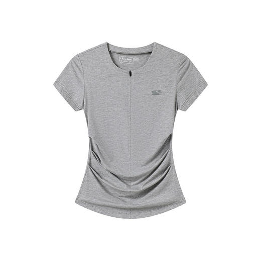 CryingCenter 凉感系列圆领前中开襟隐形拉链两侧褶皱短袖上衣 商品图4