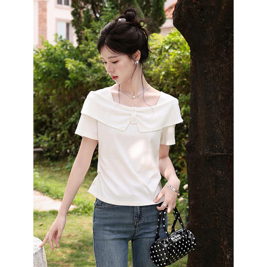 鹿向南【0417/20:00新品前1小时7折限量100件】设计感白色T恤女 商品图1