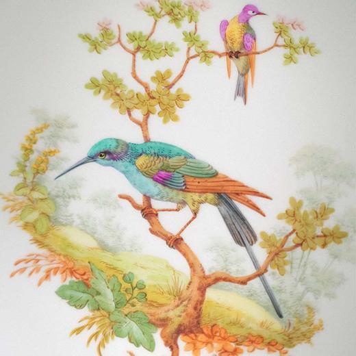 独角鹿西洋古董1903年代法国御窑塞弗尔签名出品深蓝釉手绘描金纹装饰珐琅彩绘爱丽舍宫飞鸟瓷盘 商品图6