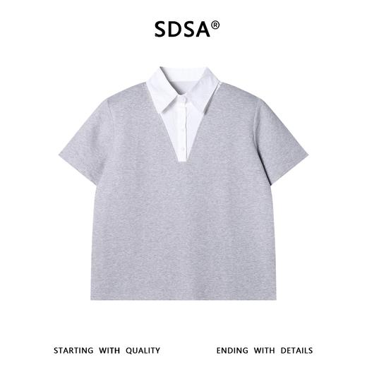 SDSA男装2026新款轻奢撞色假两件翻领V领短袖T恤宽松通勤休闲上衣 商品图0
